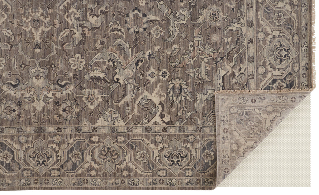 Reddington Traditional Damask Gray Taupe Ivory Area Rug (9'6" x 13'6")