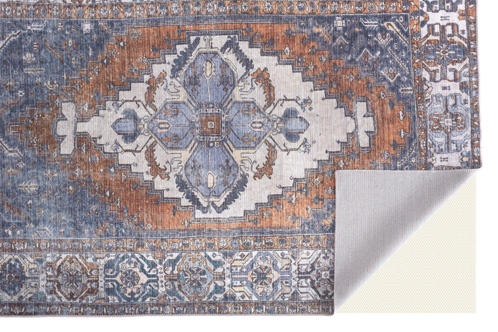 Percy Transitional Medallion Blue Ivory Brown Area Rug (5'3" x 7'6")