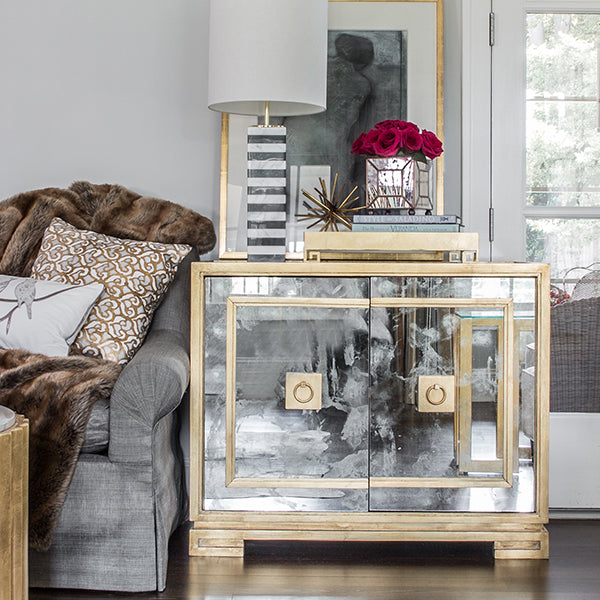 Antique Mirror Two-Door Cabinet With Greek Key Detail