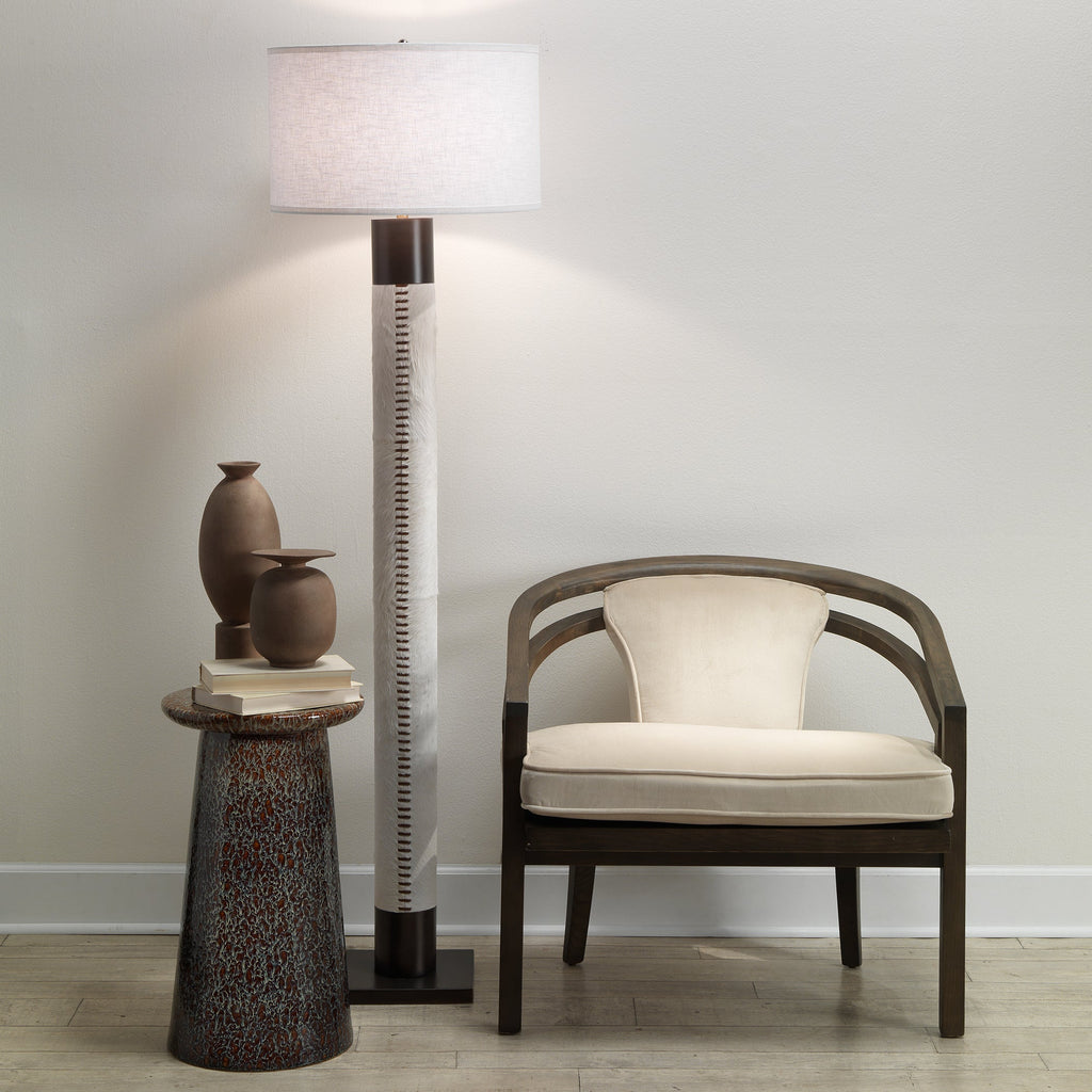 Sheridan Floor Lamp-White Hide and Oil Rubbed Bronze Metal