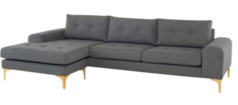 Colyn Sectional Sofa - Shale Grey with Brushed Gold Legs