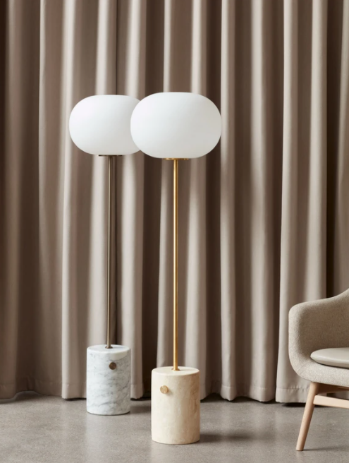 JWDA Floor Lamp, White Marble, Bronzed Brass