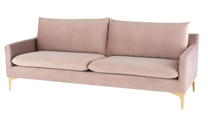 Anders Sofa - Blush with Brushed Gold Legs