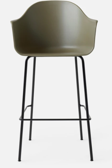 Harbour Bar Chair, Black Legs, Olive Shell Seat