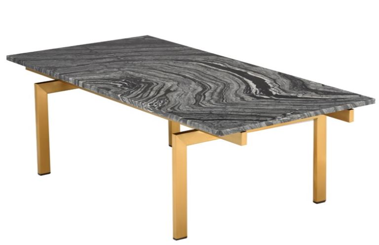 Louve Coffee Table - Black Wood Vein with Brushed Gold Base