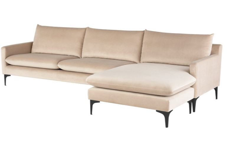 Anders Sectional Sofa - Nude with Matte Black Legs, 117.8in