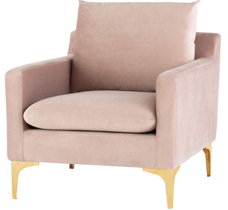 Anders Lounge Chair - Blush with Brushed Gold Legs