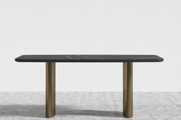 Solana Dining Table, Antique Brushed Brass Base