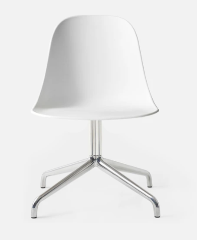 Harbour Swivel Side Chair, Polished Aluminum Legs, White Shell Seat