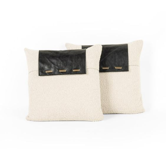 Boucle And Leather Pillow-Set Of 2-20"