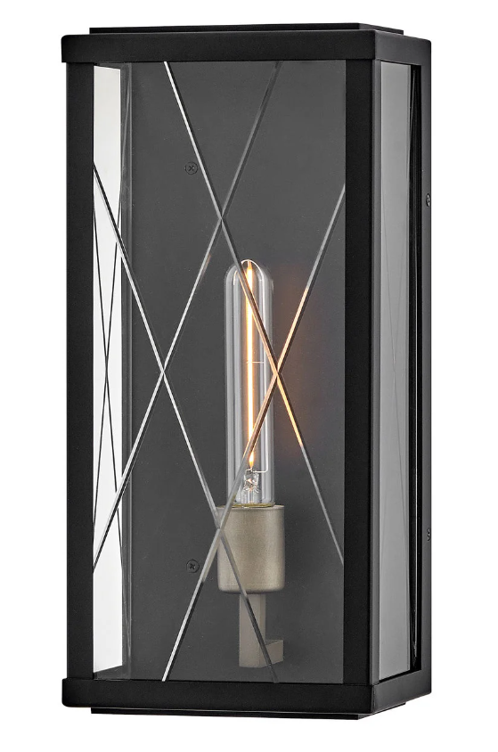 Monte Medium Wall Mount Lantern, Black with Burnished Bronze accents