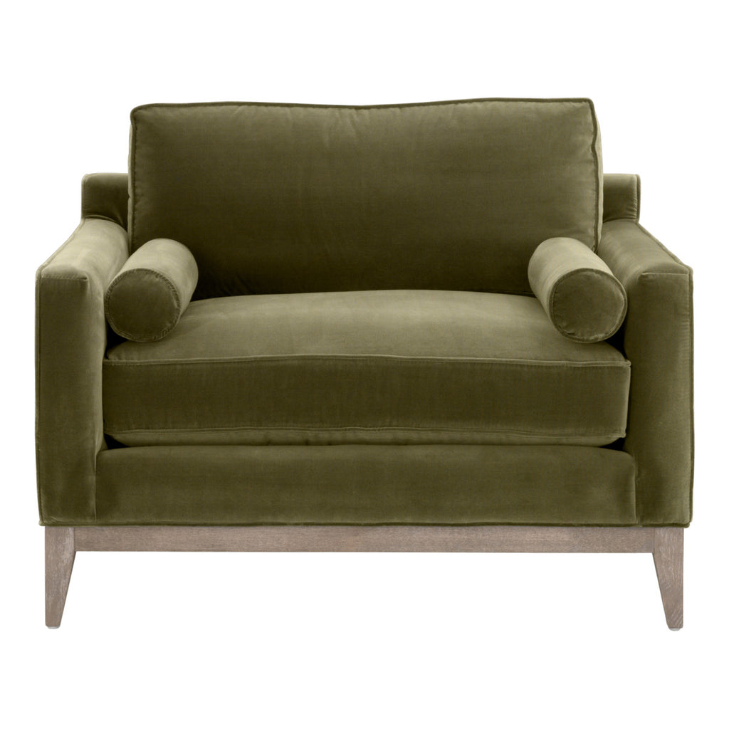 Parker Post Modern Sofa Chair - Olive Velvet, Natural Gray Oak