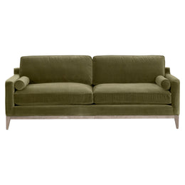 Parker 86" Post Modern Sofa - Olive Velvet, Natural Gray Oak