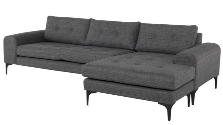 Colyn Sectional Sofa - Dark Grey Tweed with Matte Black Steel Legs