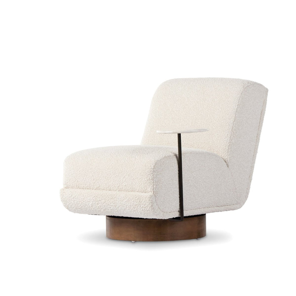Bronwyn Swivel Chair + Side Table - Knoll Natural, White Marble