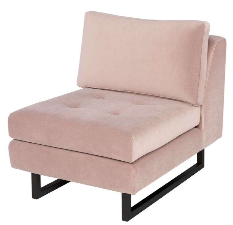 Janis Armless Lounge Chair - Blush with Matte Black Steel Legs, 25.8in