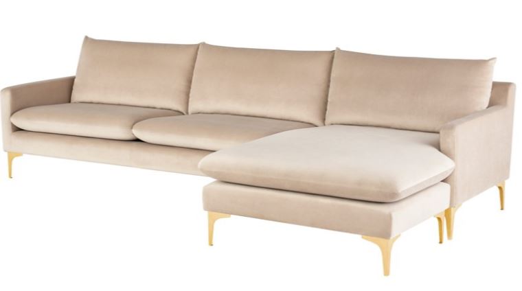 Anders Sectional Sofa - Nude with Brushed Gold Legs, 117.8in