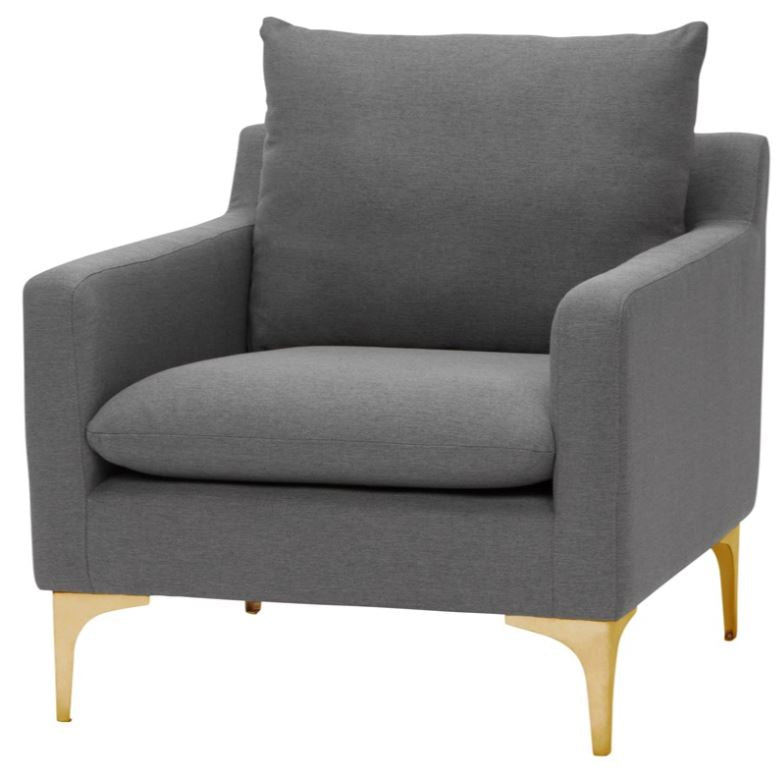 Anders Lounge Chair - Slate Grey with Brushed Gold Legs