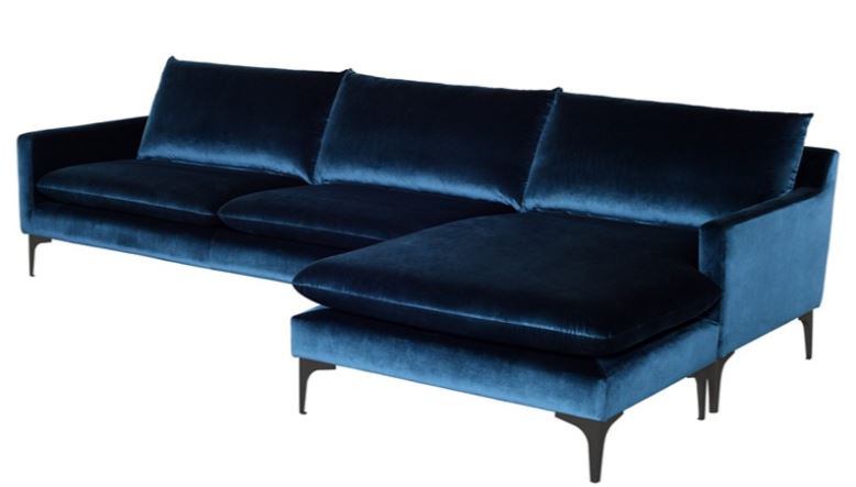 Anders Sectional Sofa - Midnight Blue with Matte Black Legs, 117.8in