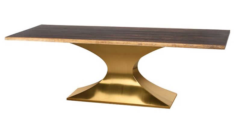 Praetorian Dining Table - Seared with Brushed Gold Base, 96in