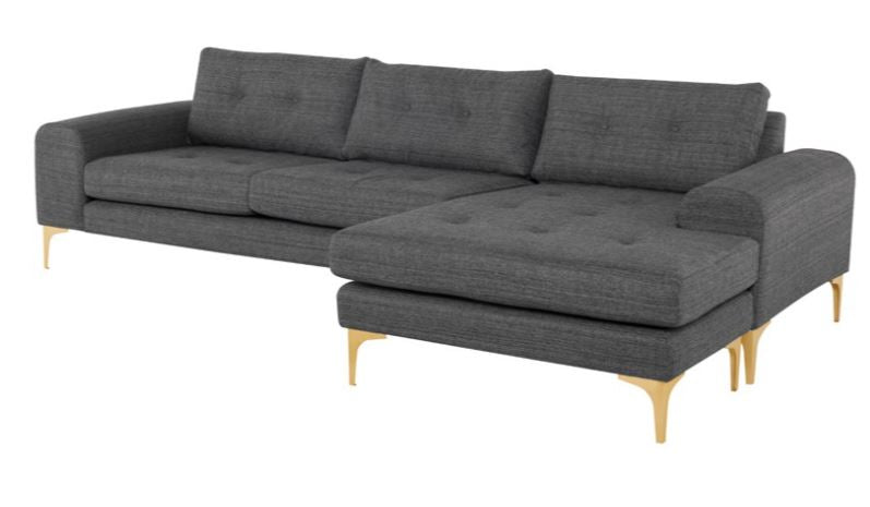 Colyn Sectional Sofa - Dark Grey Tweed with Brushed Gold Legs