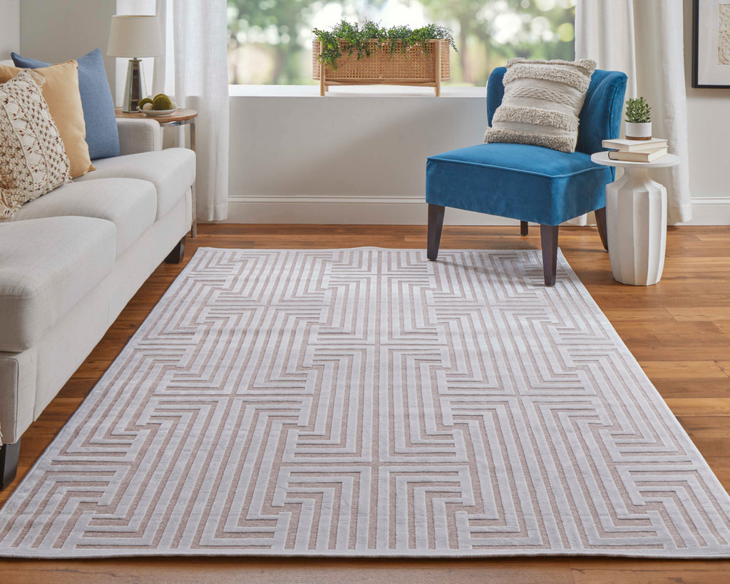 Saphir Mira Modern Geometric Pink White Area Rug (1'9" x 2'10" / Pattern 4)