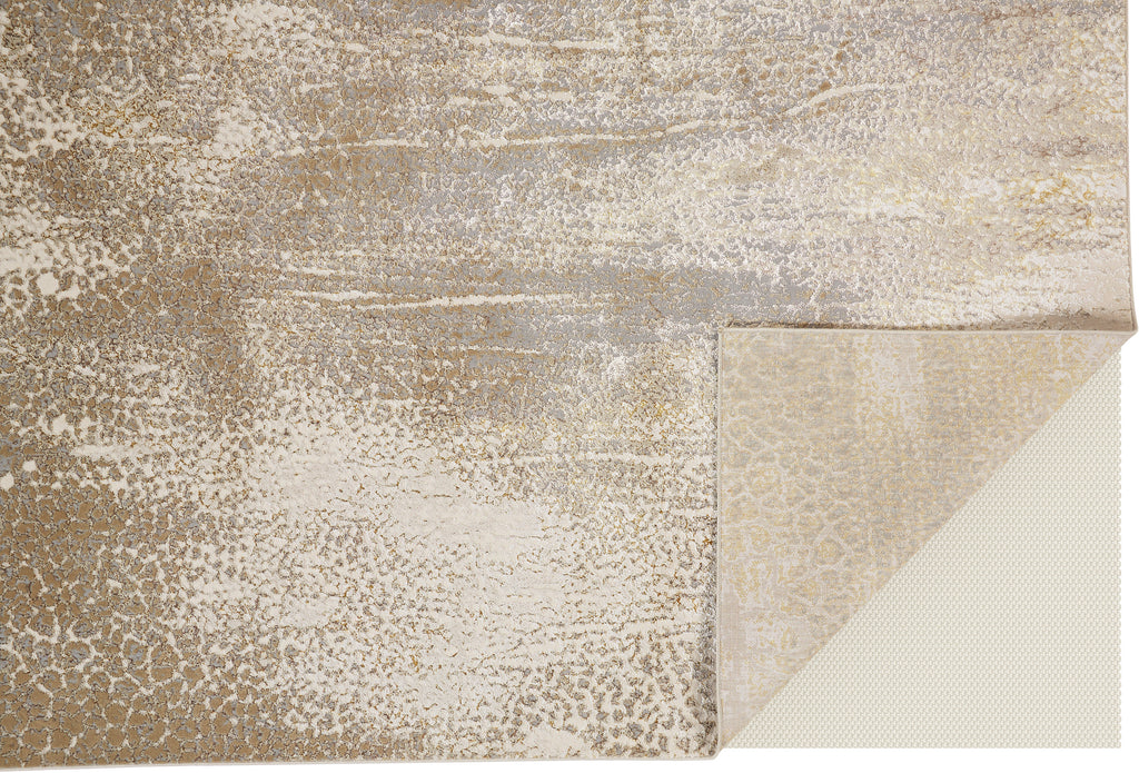 Aura Modern Abstract Ivory Gray Gold Area Rug (2'10" x 7'10")