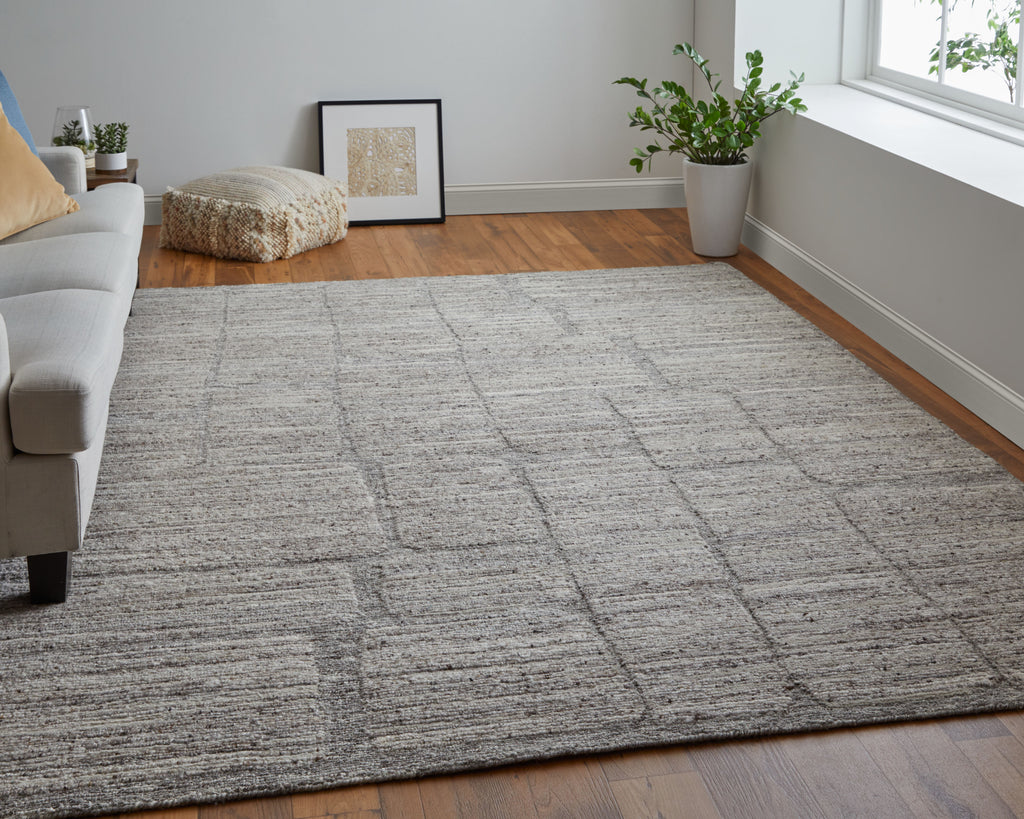 Navaro Modern Abstract Gray Ivory Taupe Area Rug (8'6" x 11'6")