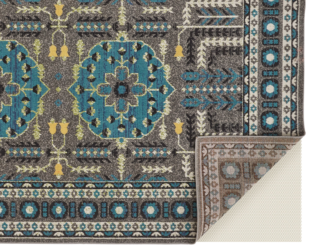 Foster Transitional Medallion Gray Blue Green Area Rug (10' x 13'2")