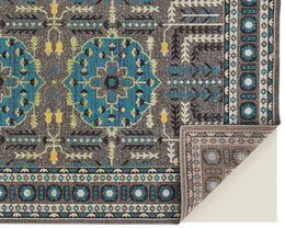 Foster Transitional Medallion Gray Blue Green Area Rug (5' x 8')