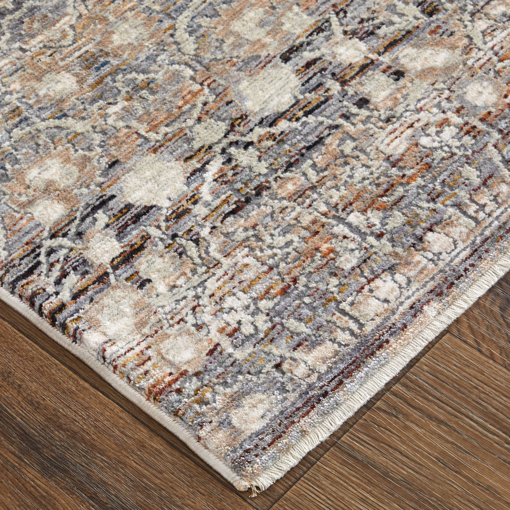 Caprio Transitional Damask Gray Ivory Tan Area Rug (2'6" x 12')