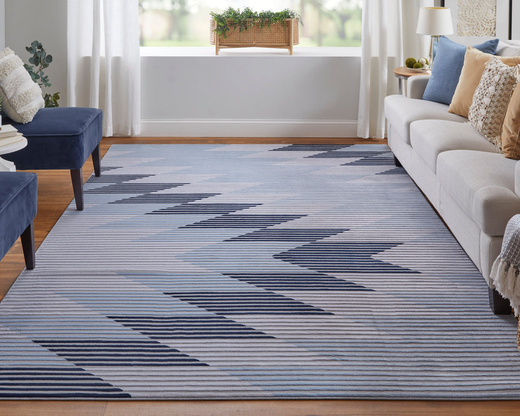 Marigold Modern Geometric Blue Gray White Area Rug (1'8" x 2'10")