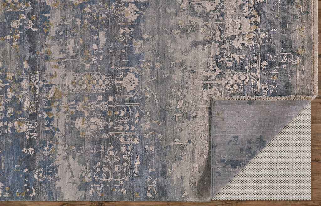 Brynn Transitional Distressed Blue Gray Gold Area Rug (7'9" x 9'9")