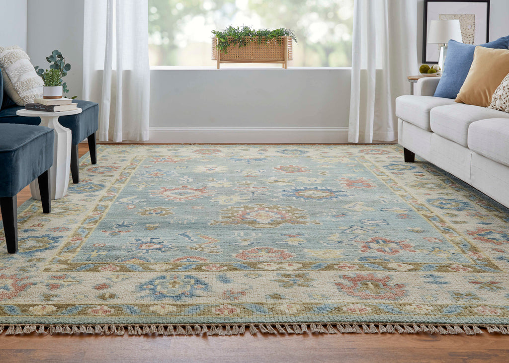 Fillmore Transitional Floral Botanical Blue Ivory Yellow Area Rug (2' x 3')