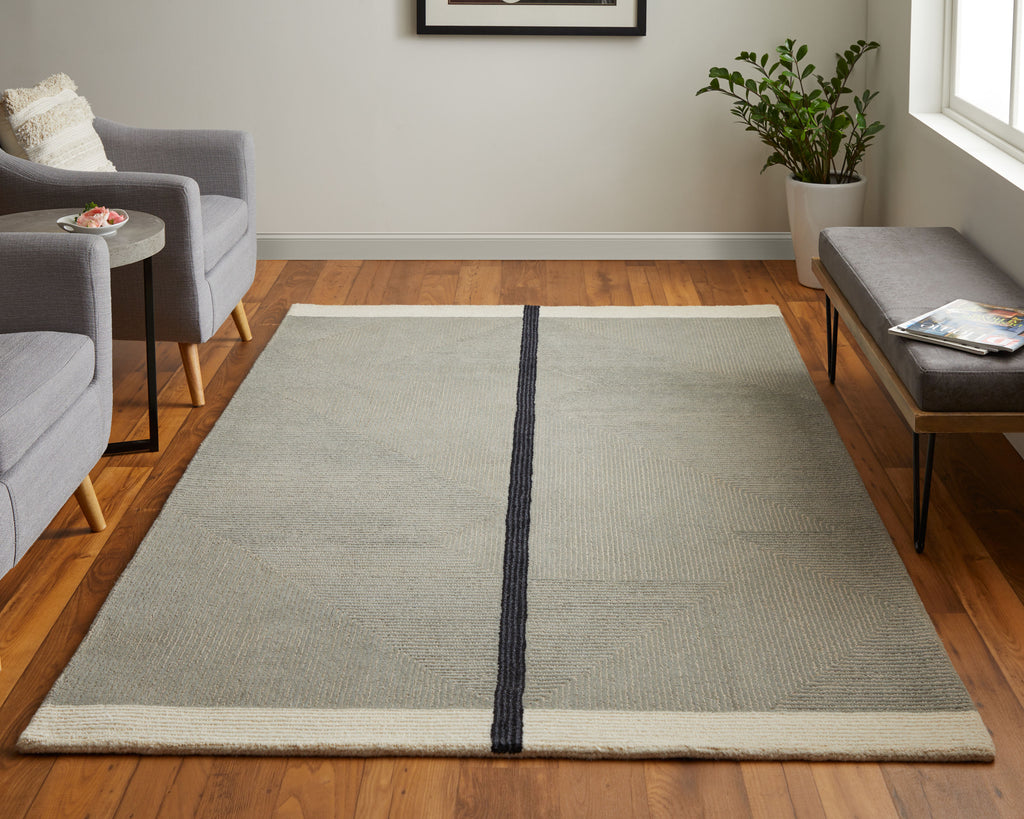 Maguire Transitional Abstract Taupe Black Area Rug (3'6" x 5'6")