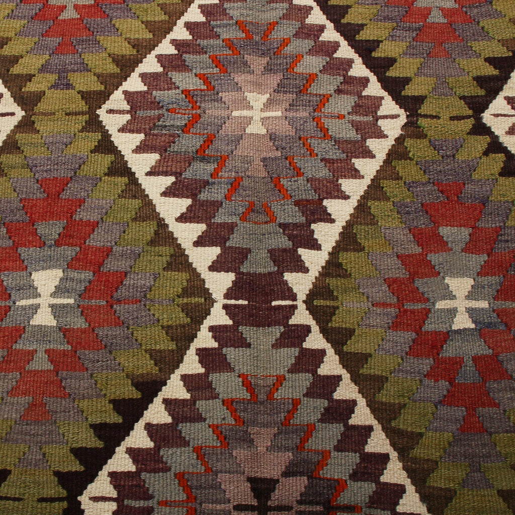 Vintage Mid-Century Antalya Beige Blue And Green Wool Kilim Rug - 20067