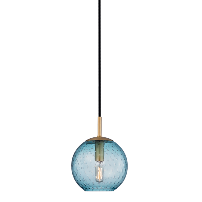 Rousseau Pendant Blue 6" - Aged Brass