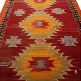 Vintage Mid-Century Mut Red-Orange Wool Tribal Kilim Rug