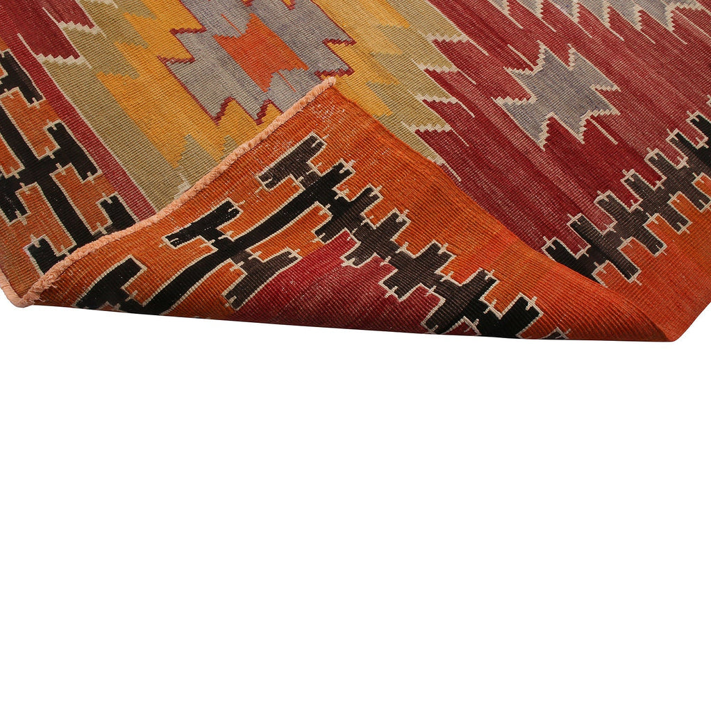 Vintage Mid-Century Mut Red-Orange Wool Tribal Kilim Rug - 20092