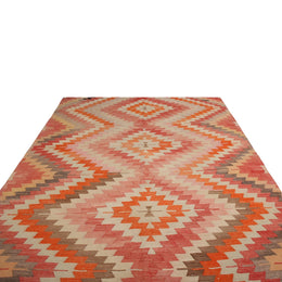 Vintage Mid-Century Afyon Geometric Multicolor Wool Kilim Rug - 20095