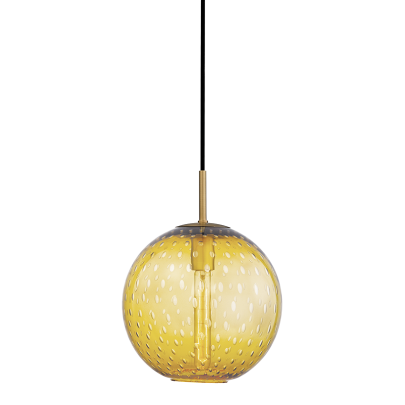 Rousseau Pendant Light Amber 11" - Aged Brass