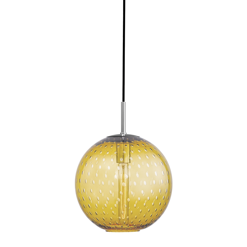 Rousseau Pendant Light Amber 11" - Polished Chrome