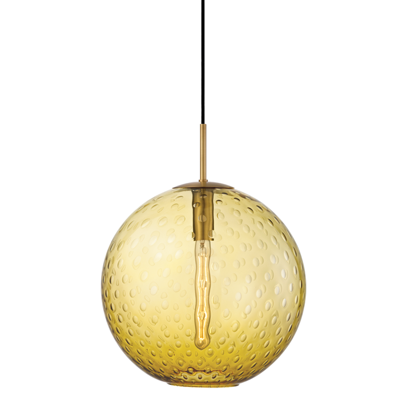 Rousseau Pendant Light Amber 14" - Aged Brass