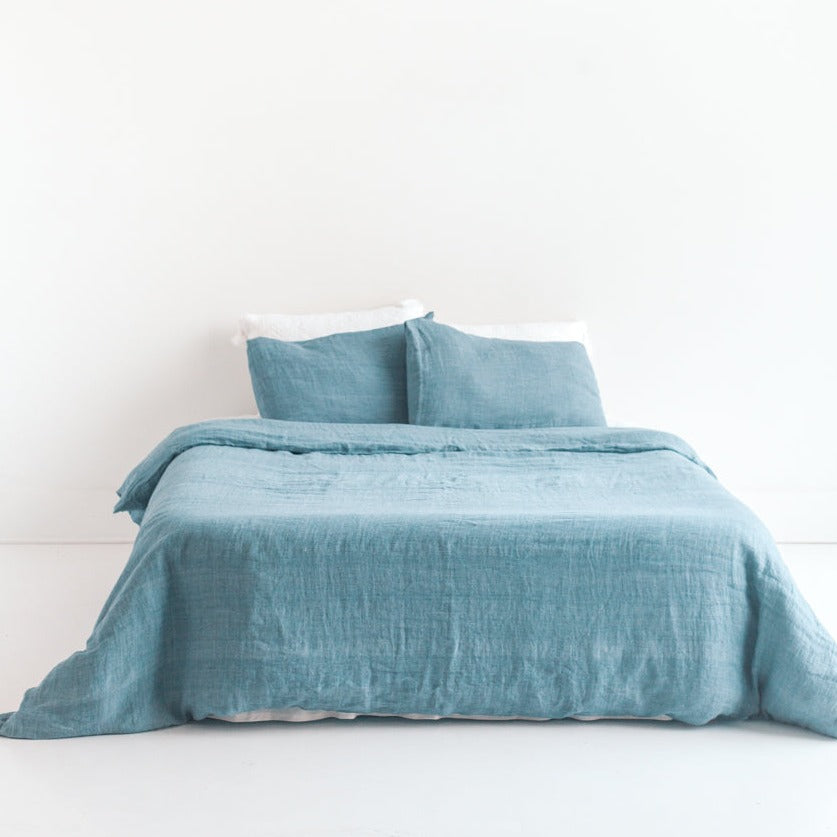 Linen Duvet Cover Set   Denim Blue