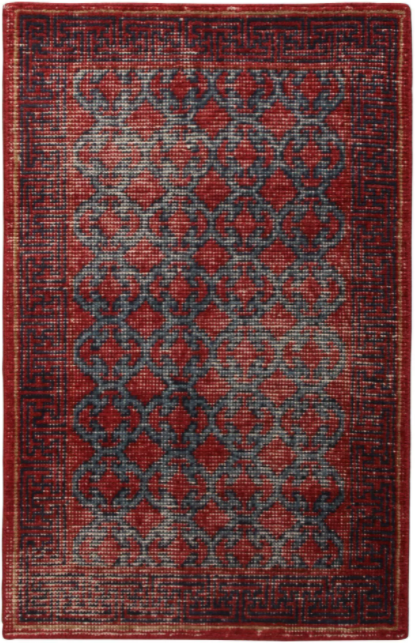 Rug & Kilim's Distressed Gift Sized Rug - Red And Blue Khotan Style Design