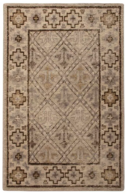 Rug & Kilim's Distressed Gift Sized Rug - Beige-Brown Geometric Design