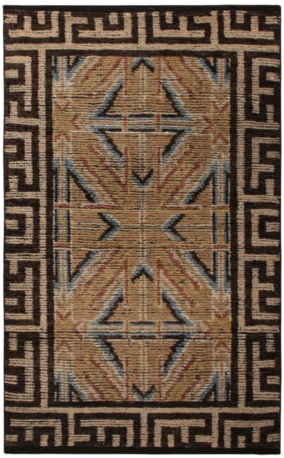 18th Century Chinese Style Rug In Beige Brown Geometric Pattern By Rug & Kilim