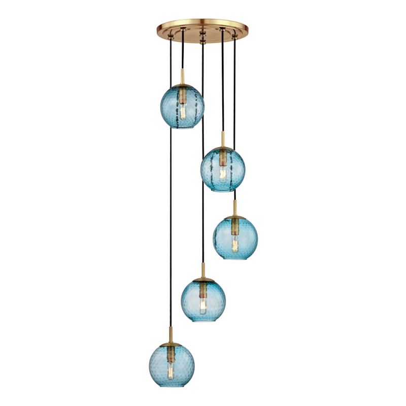 Rousseau Pendant Blue 18" - Aged Brass