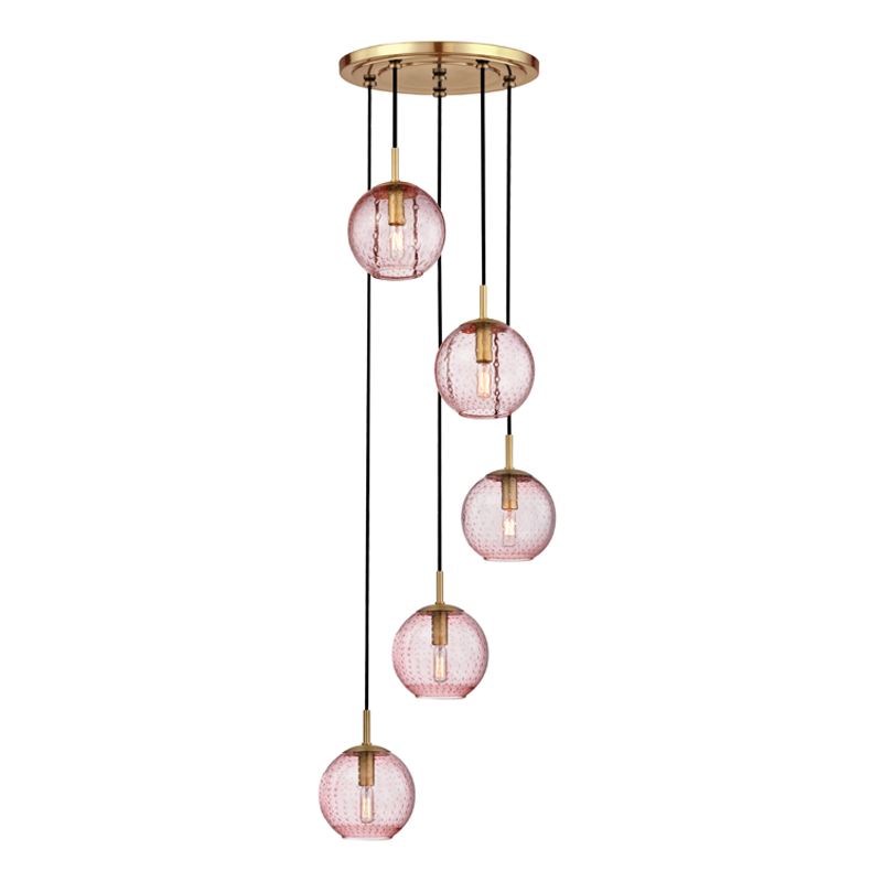 Rousseau Pendant Pink 18" - Aged Brass
