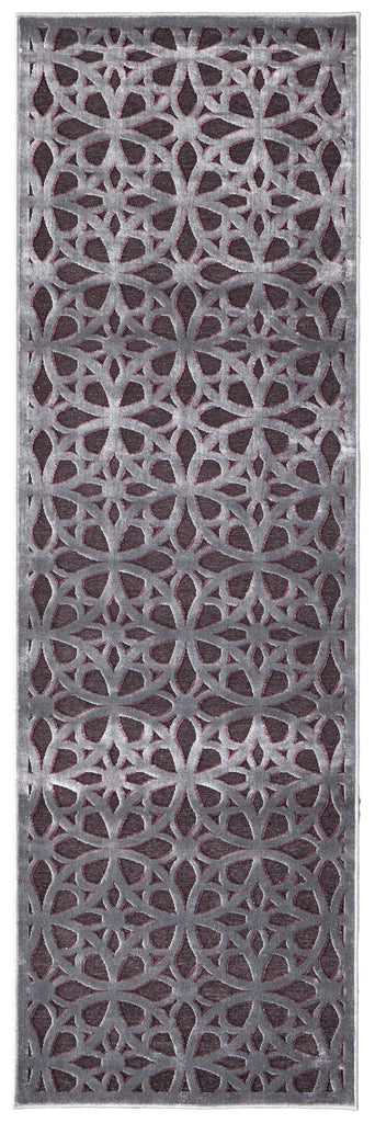 Saphir Rubus Modern Geometric Gray Brown Purple Area Rug (2'6" x 8')